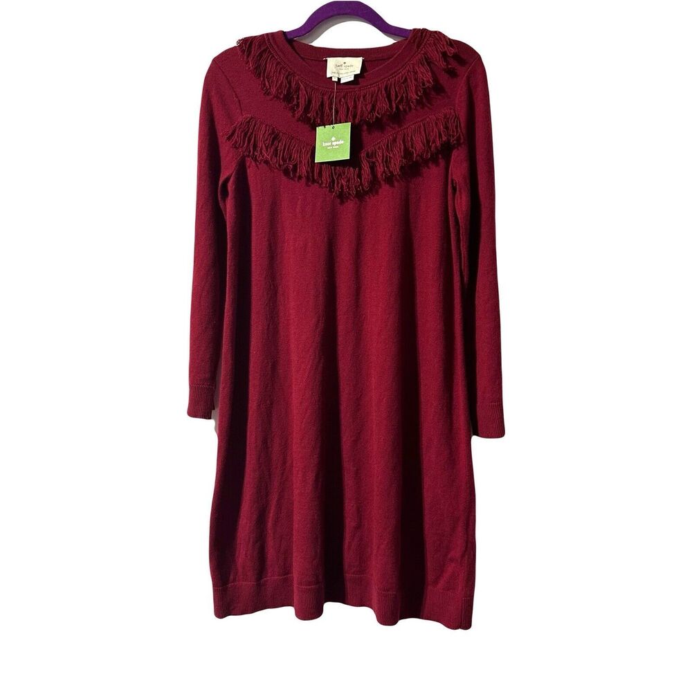 Kate Spade New York Russet Red Fringe Sweater Dress Wool Blend Size S Small NWT